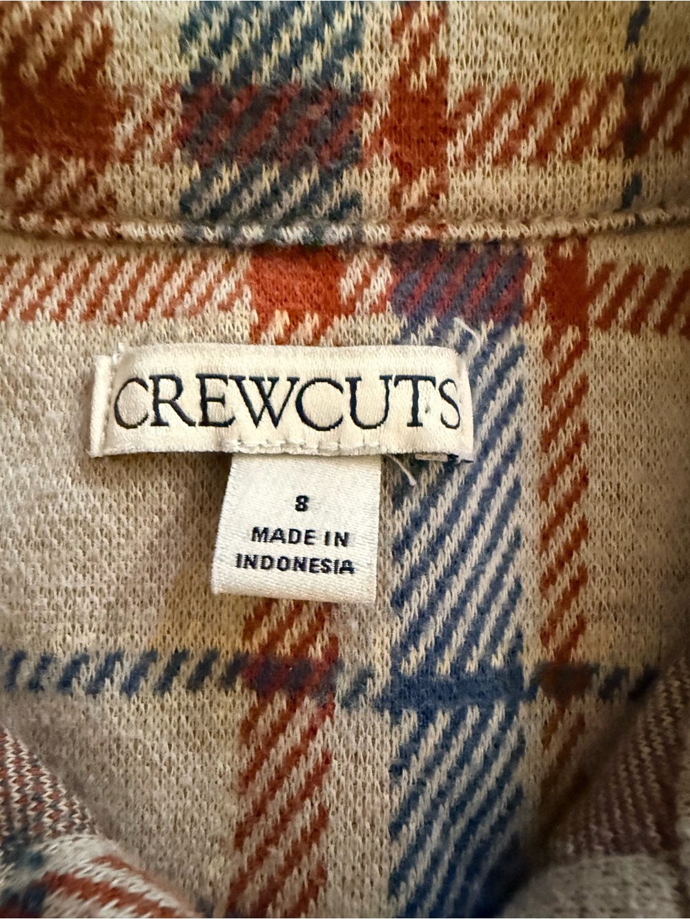 Crewcuts Beige Plaid Flannel Button-Down Shirt with Blue & Rust Stripes - Picture 4 of 5